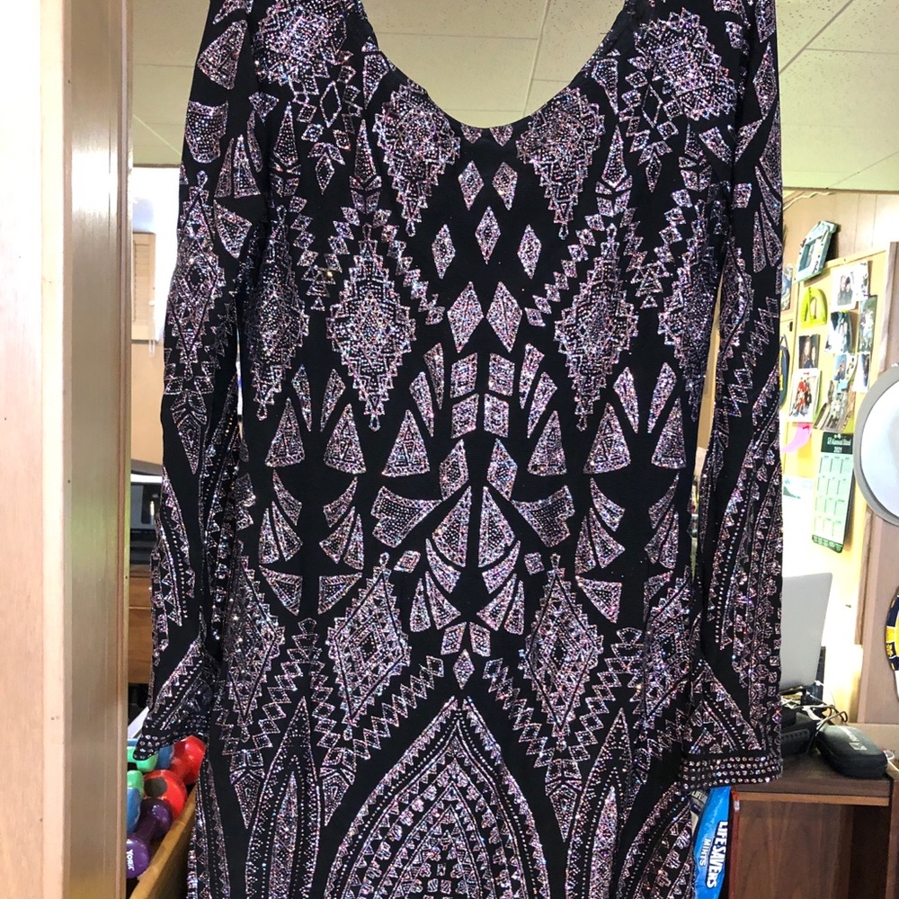 Black dress with geometric rainbow sparkles!